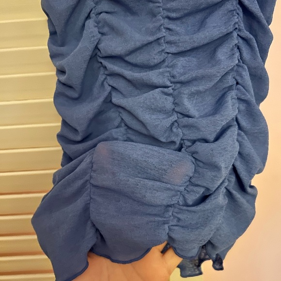 Blue Ruched Mesh Top - Picture 4 of 4